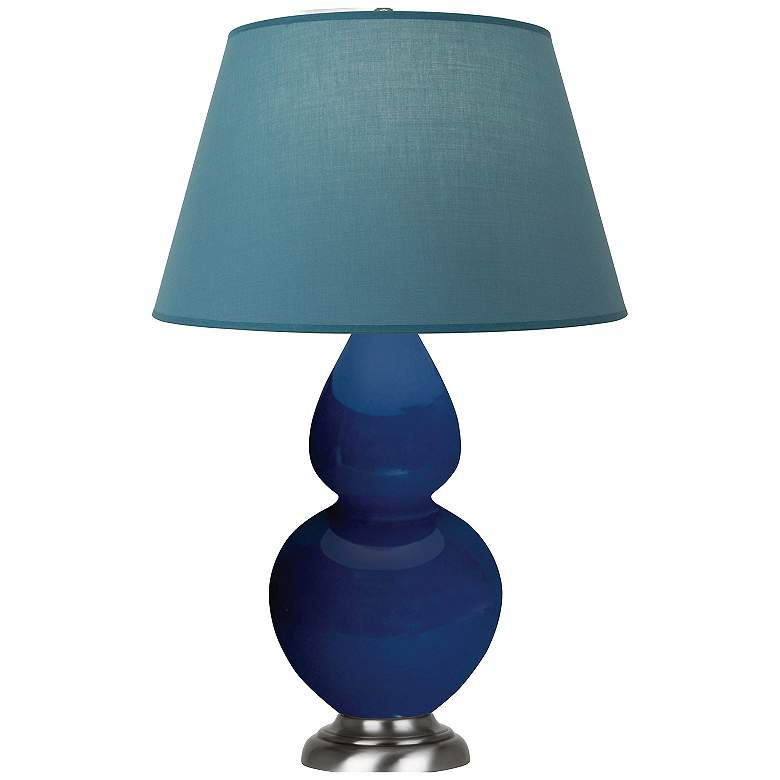 Image 1 Double Gourd 31"H Cobalt And Silver Lamp w/ Bright Blue And Gray Shade