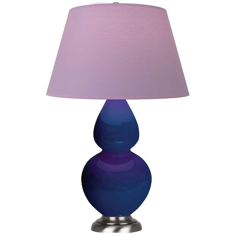 Image 1 Double Gourd 31"H Cobalt And Silver Lamp w/ Lavender And Plum Shade