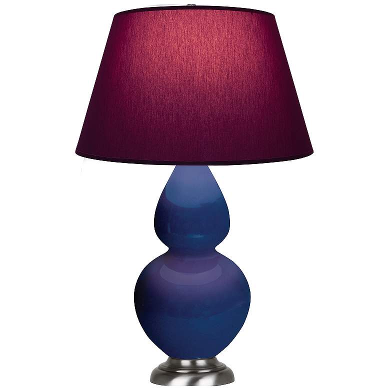 Image 1 Double Gourd 31"H Cobalt And Silver Lamp w/ Plum And Lavender Shade