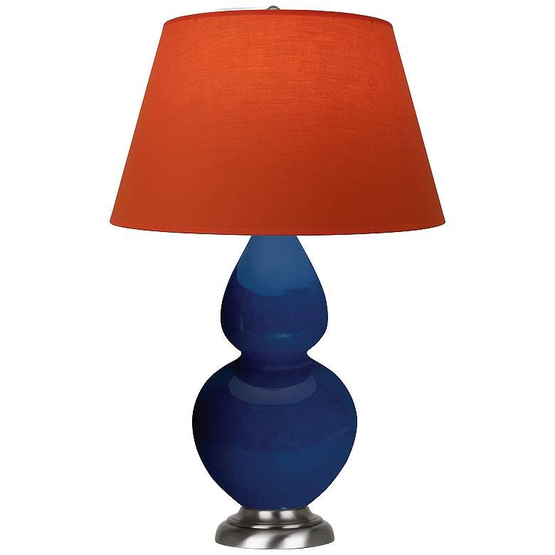 Image 1 Double Gourd 31"H Cobalt And Silver Lamp w/ Tangerine And Taupe Shade
