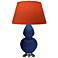 Double Gourd 31"H Cobalt And Silver Lamp w/ Tangerine And Taupe Shade