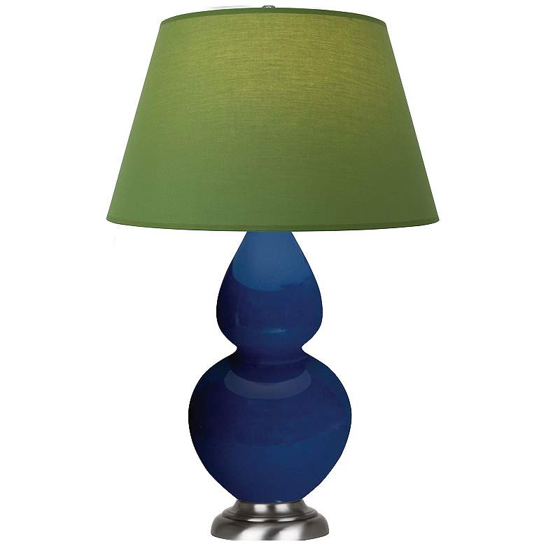 Image 1 Double Gourd 31"H Cobalt And Silver Lamp w/ Tea Green And Taupe Shade
