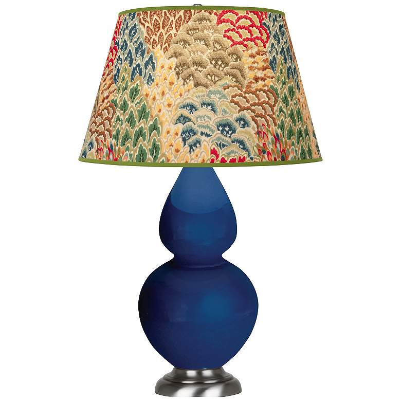 Image 1 Double Gourd 31"H Cobalt And Silver Table Lamp w/ Fall Floral Shade
