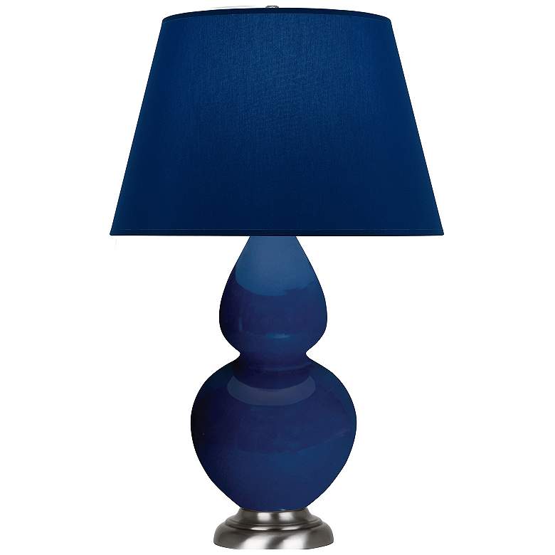 Image 1 Double Gourd 31"H Cobalt And Silver Table Lamp w/ Navy And Gray Shade