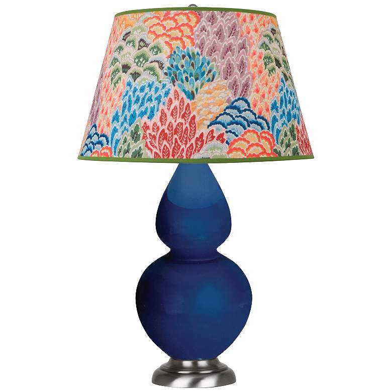 Image 1 Double Gourd 31"H Cobalt And Silver Table Lamp w/ Spring Floral Shade