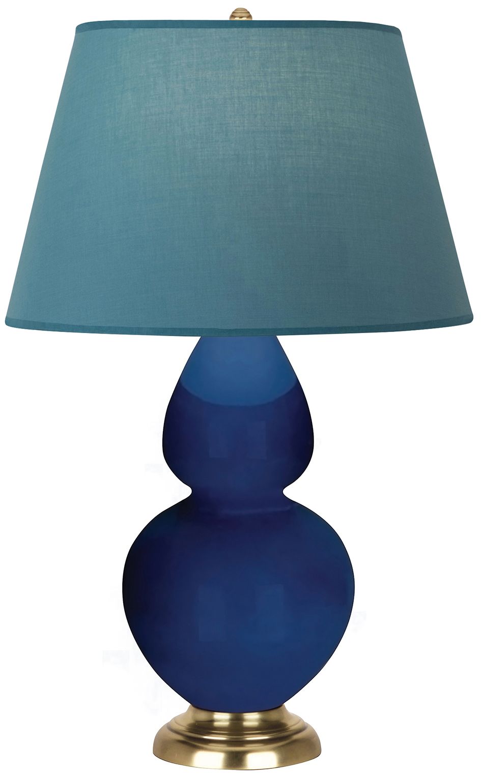 Double Gourd 31"H Cobalt & Brass Lamp w/ Bright Blue & Gray Made to Order
