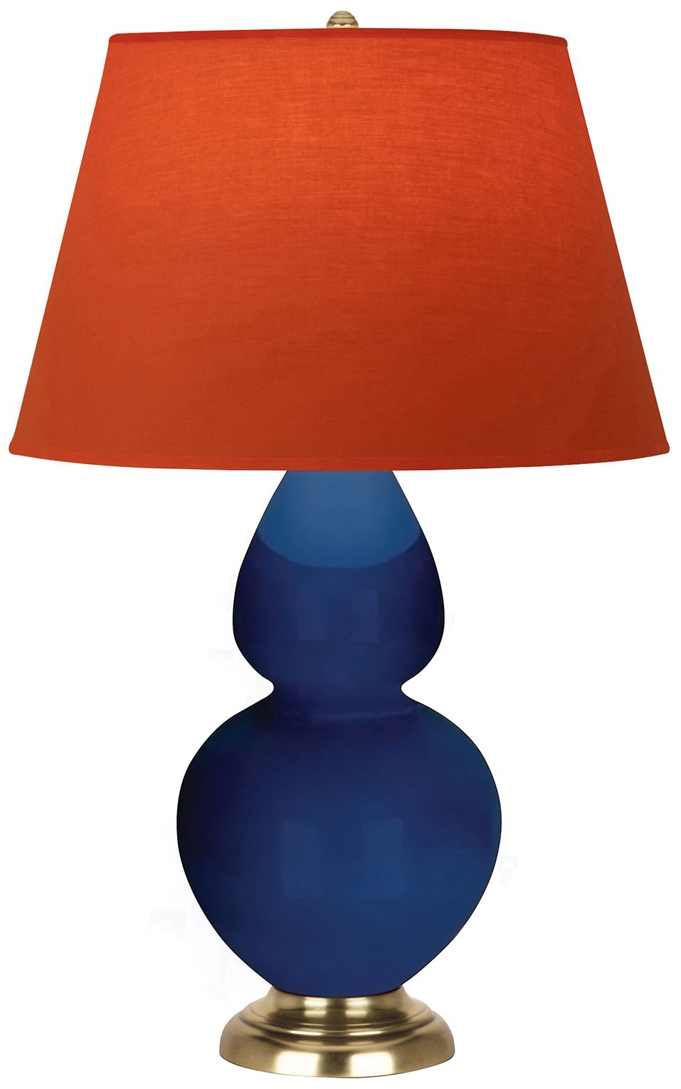 Double Gourd 31"H Cobalt & Brass Lamp w/ Tangerine & Taupe Made to Order