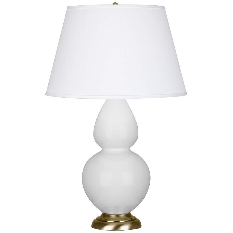 Image 1 Double Gourd 31"H Daisy And Antique Brass Table Lamp w/ Pearl Shade
