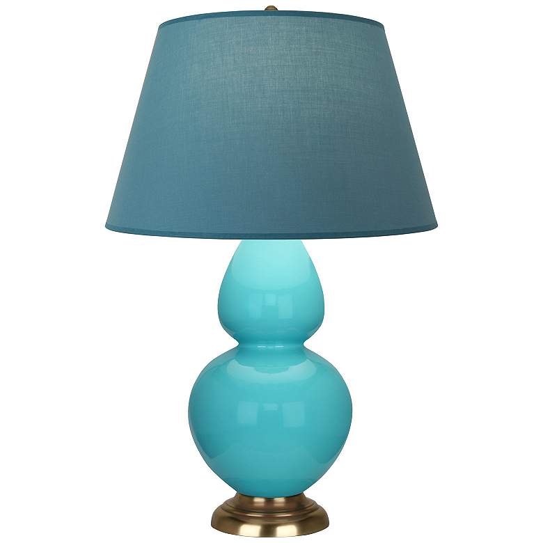 Image 1 Double Gourd 31"H Egg Blue And Brass Lamp w/ Bright Blue And Gray Shade