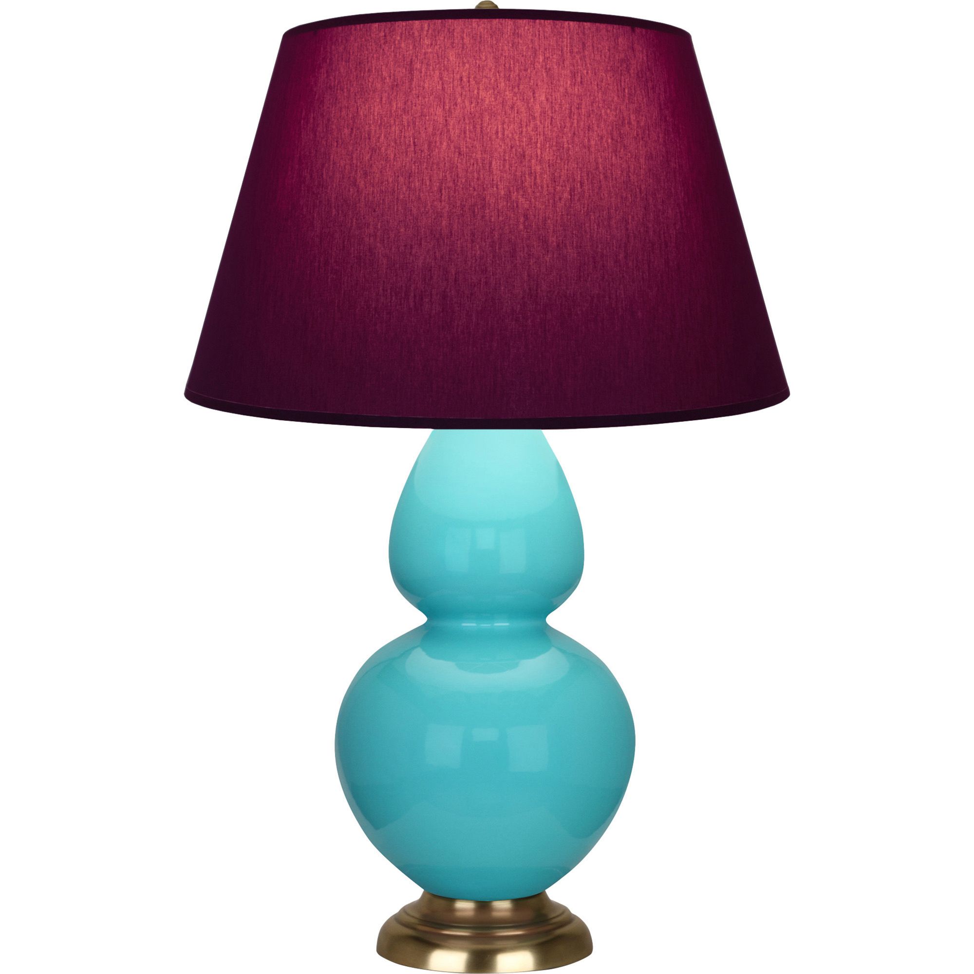 Image 2 Double Gourd 31"H Egg Blue And Brass Lamp w/ Plum And Lavender Shade more views