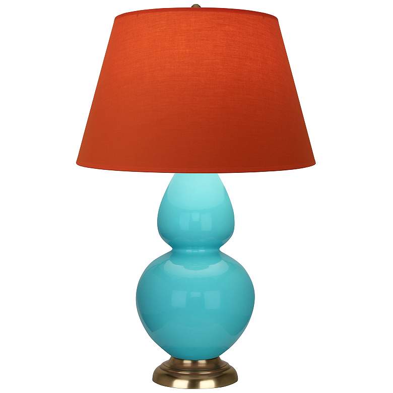 Image 1 Double Gourd 31"H Egg Blue And Brass Lamp w/ Tangerine And Taupe Shade