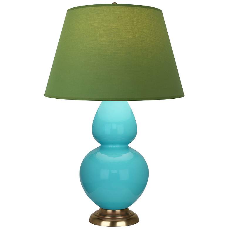 Image 1 Double Gourd 31"H Egg Blue And Brass Lamp w/ Tea Green And Taupe Shade