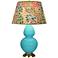 Double Gourd 31"H Egg Blue And Brass Table Lamp w/ Fall Floral Shade