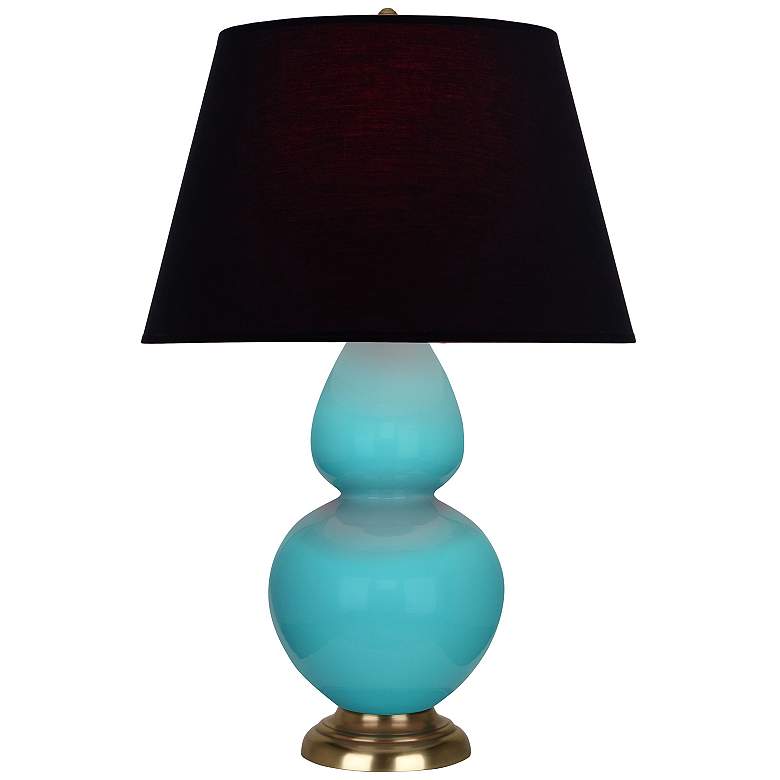 Image 1 Double Gourd 31"H Egg Blue And Brass Table Lamp w/ Ink And Rose Shade