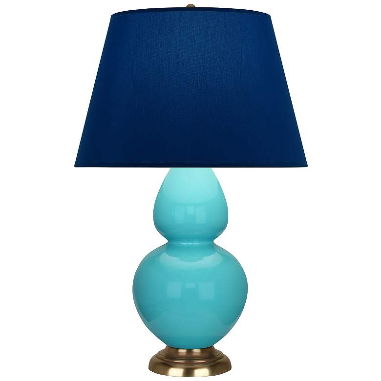Image 1 Double Gourd 31"H Egg Blue And Brass Table Lamp w/ Navy And Gray Shade