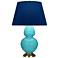 Double Gourd 31"H Egg Blue And Brass Table Lamp w/ Navy And Gray Shade