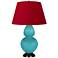 Double Gourd 31"H Egg Blue And Bronze Lamp w/ Black And Red Shade