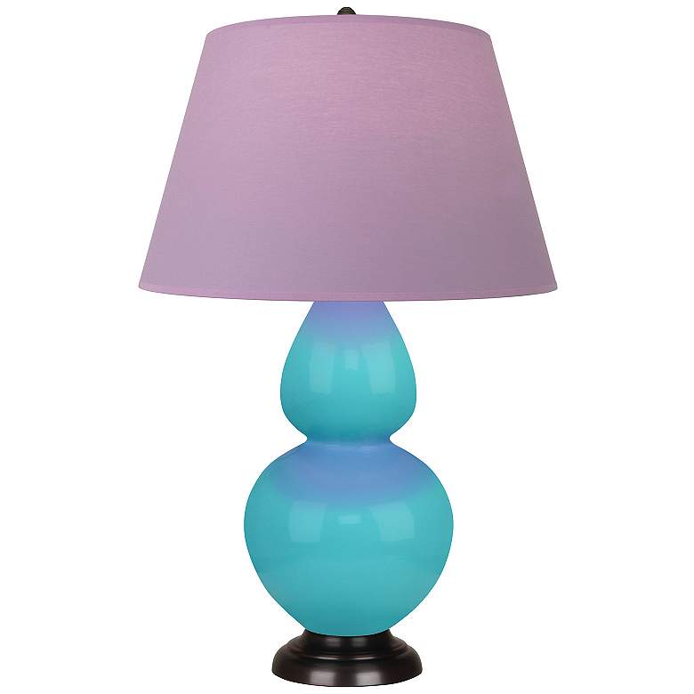 Image 1 Double Gourd 31"H Egg Blue And Bronze Lamp w/ Lavender And Plum Shade