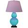 Double Gourd 31"H Egg Blue And Bronze Lamp w/ Lavender And Plum Shade