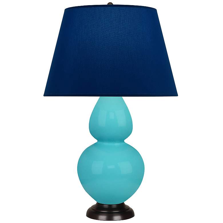 Image 1 Double Gourd 31"H Egg Blue And Bronze Lamp w/ Navy And Gray Shade