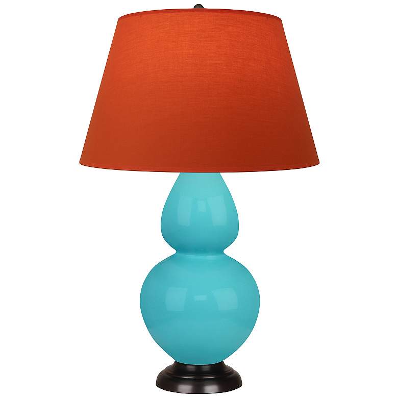 Image 1 Double Gourd 31"H Egg Blue And Bronze Lamp w/ Tangerine And Taupe Shade