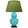 Double Gourd 31"H Egg Blue And Bronze Lamp w/ Tea And Taupe Shade