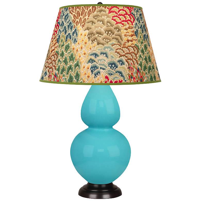 Image 1 Double Gourd 31"H Egg Blue And Bronze Table Lamp w/ Fall Floral Shade