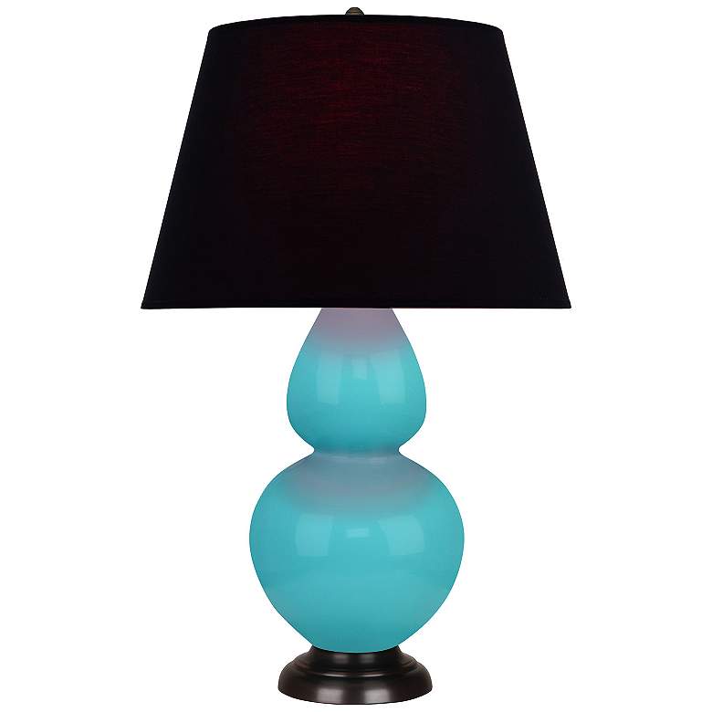 Image 1 Double Gourd 31"H Egg Blue And Bronze Table Lamp w/ Ink And Rose Shade