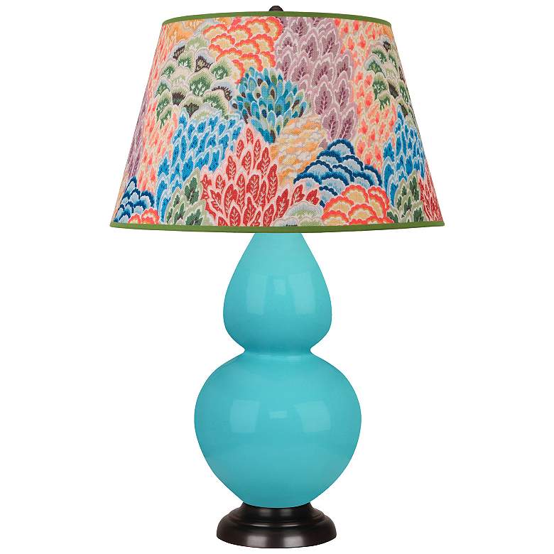 Image 1 Double Gourd 31"H Egg Blue And Bronze Table Lamp w/ Spring Shade