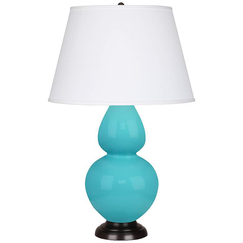 Image 1 Double Gourd 31"H Egg Blue And Deep Bronze Table Lamp With Pearl Shade