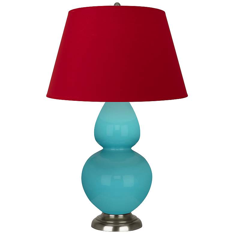 Image 1 Double Gourd 31"H Egg Blue And Silver Lamp w/ Black And Red Shade
