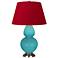 Double Gourd 31"H Egg Blue And Silver Lamp w/ Black And Red Shade