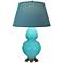 Double Gourd 31"H Egg Blue And Silver Lamp w/ Bright Blue And Gray Shade