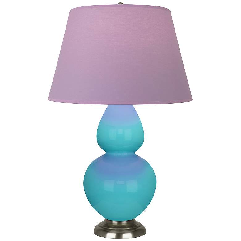 Image 1 Double Gourd 31"H Egg Blue And Silver Lamp w/ Lavender And Plum Shade