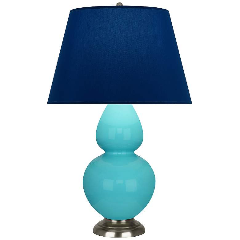 Image 1 Double Gourd 31"H Egg Blue And Silver Lamp w/ Navy And Gray Shade