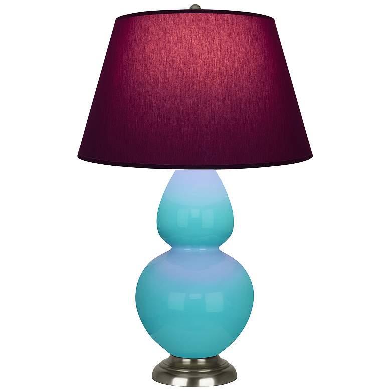 Image 1 Double Gourd 31"H Egg Blue And Silver Lamp w/ Plum And Lavender Shade