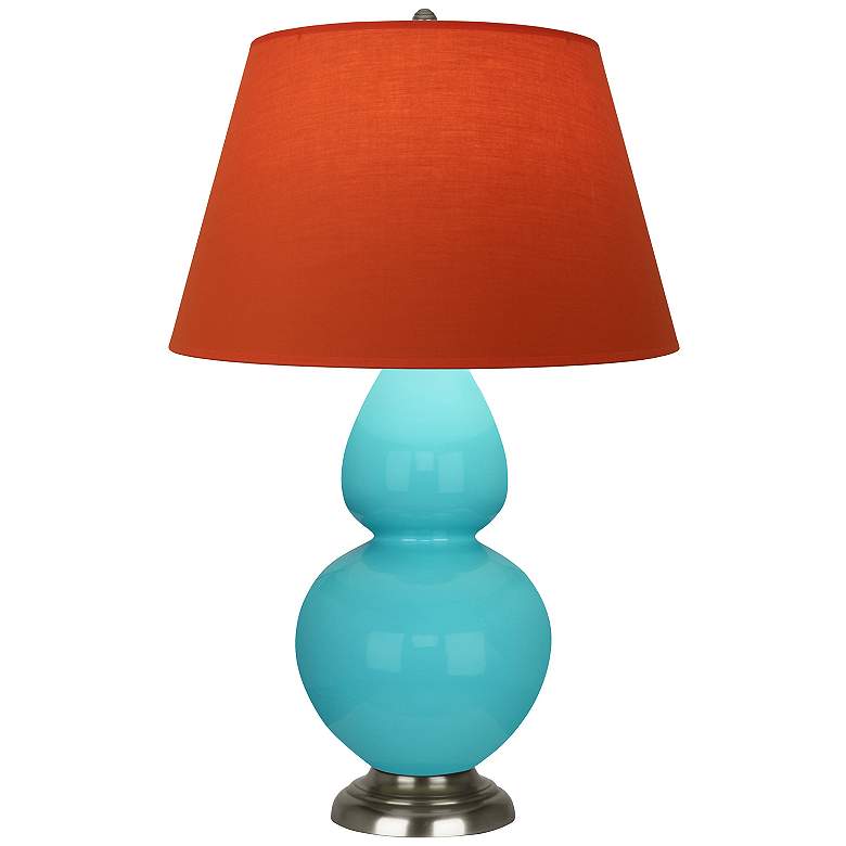 Image 1 Double Gourd 31"H Egg Blue And Silver Lamp w/ Tangerine And Taupe Shade