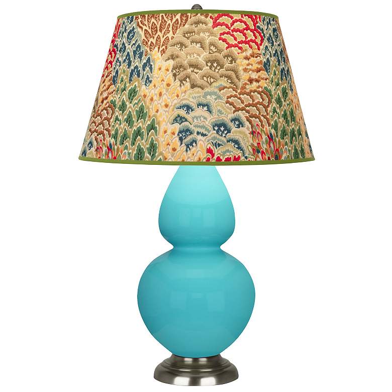 Image 1 Double Gourd 31"H Egg Blue And Silver Table Lamp w/ Fall Floral Shade