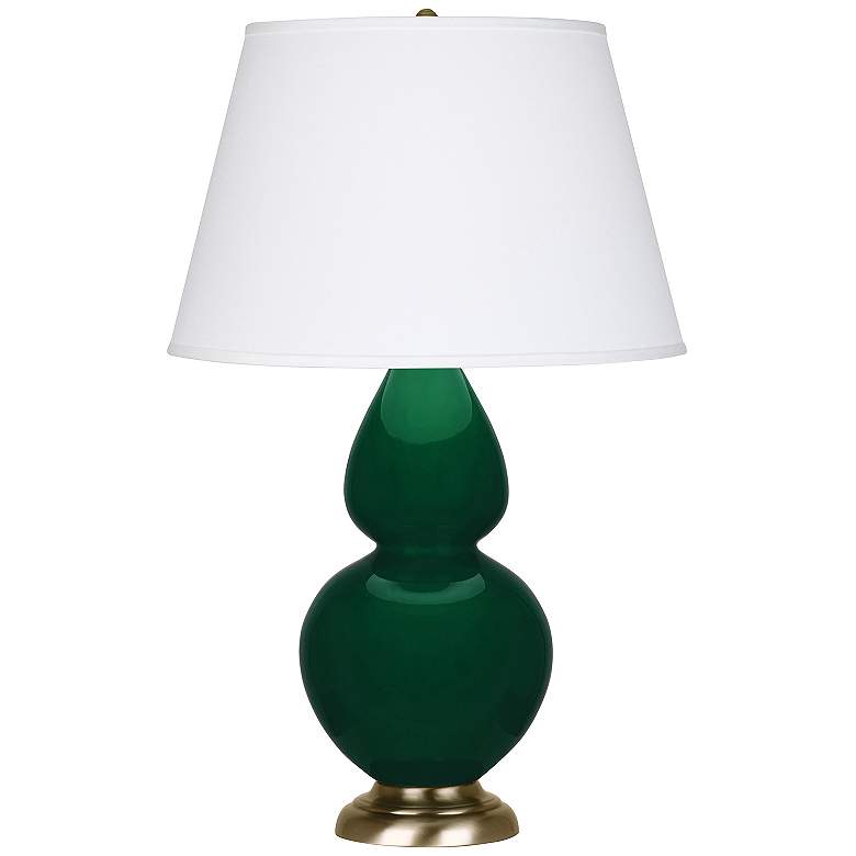 Image 1 Double Gourd 31"H Jungle And Antique Brass Table Lamp w/ Pearl Shade