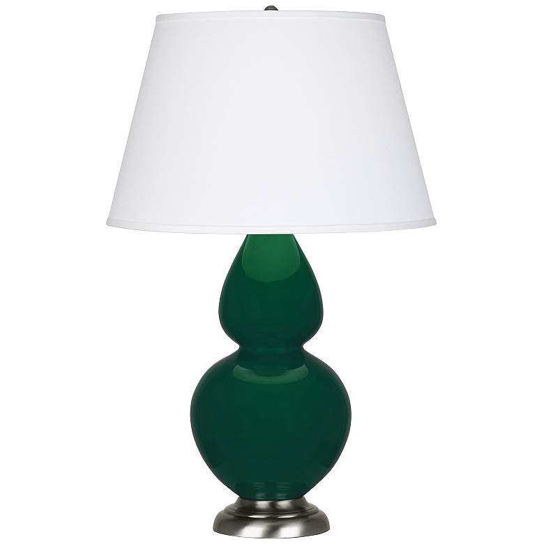 Image 1 Double Gourd 31"H Jungle And Antique Silver Table Lamp w/ Pearl Shade