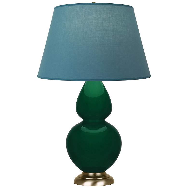 Image 1 Double Gourd 31"H Jungle And Brass Lamp w/ Bright Blue And Gray Shade
