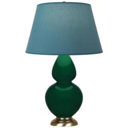 Double Gourd 31"H Jungle And Brass Lamp w/ Bright Blue And Gray Shade