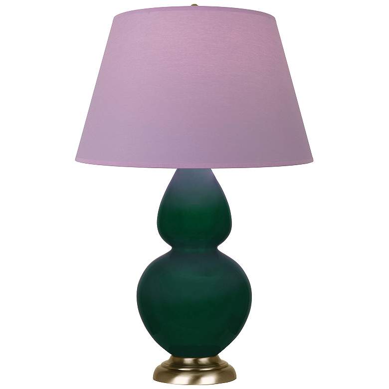 Image 1 Double Gourd 31"H Jungle And Brass Lamp w/ Lavender And Plum Shade