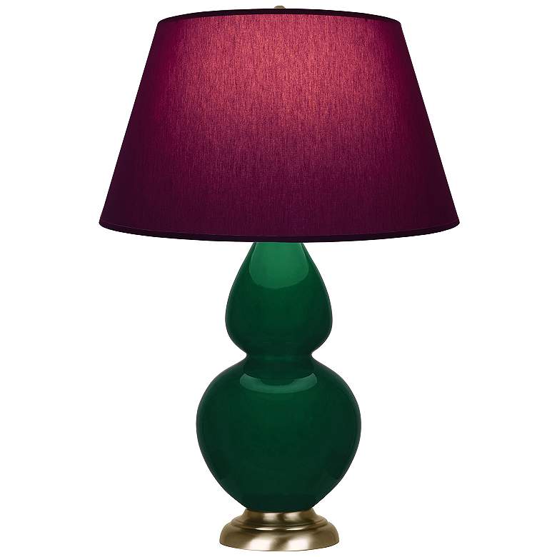 Image 1 Double Gourd 31"H Jungle And Brass Lamp w/ Plum And Lavender Shade