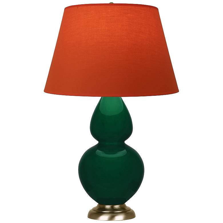 Image 1 Double Gourd 31"H Jungle And Brass Lamp w/ Tangerine And Taupe Shade