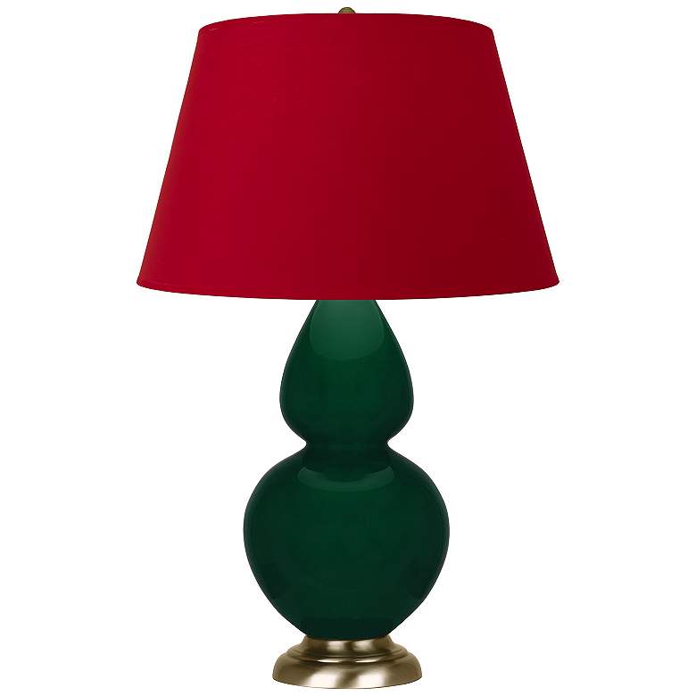 Image 1 Double Gourd 31"H Jungle And Brass Table Lamp w/ Black And Red Shade