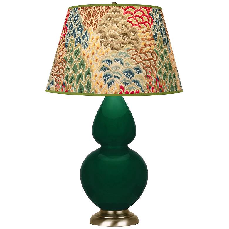 Image 1 Double Gourd 31"H Jungle And Brass Table Lamp w/ Fall Floral Shade