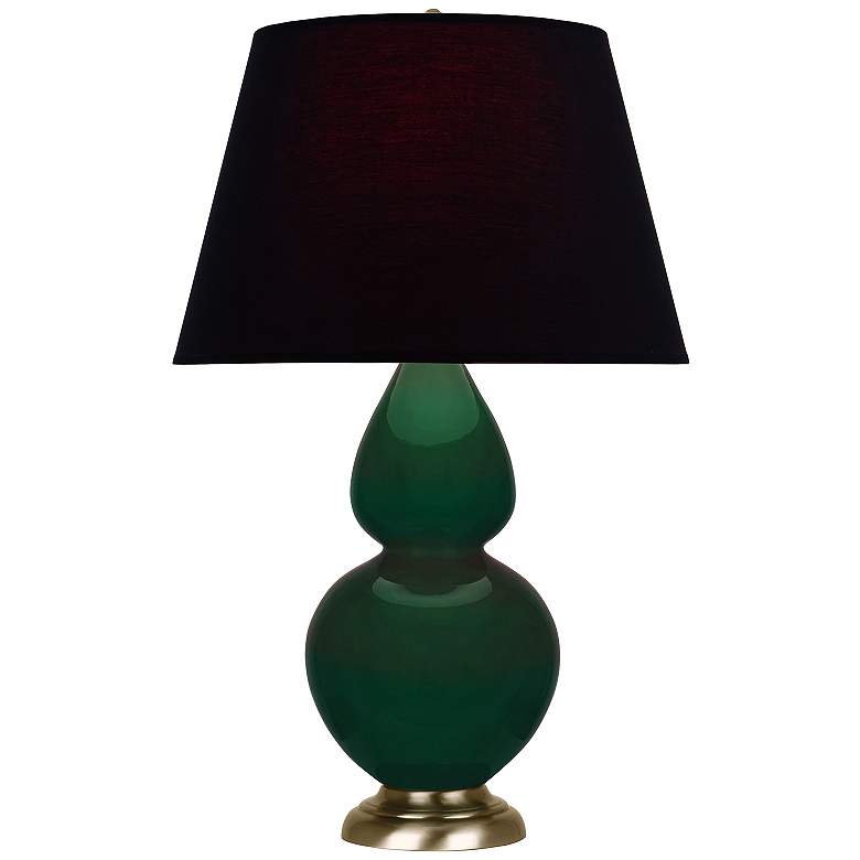 Image 1 Double Gourd 31"H Jungle And Brass Table Lamp w/ Ink And Rose Shade