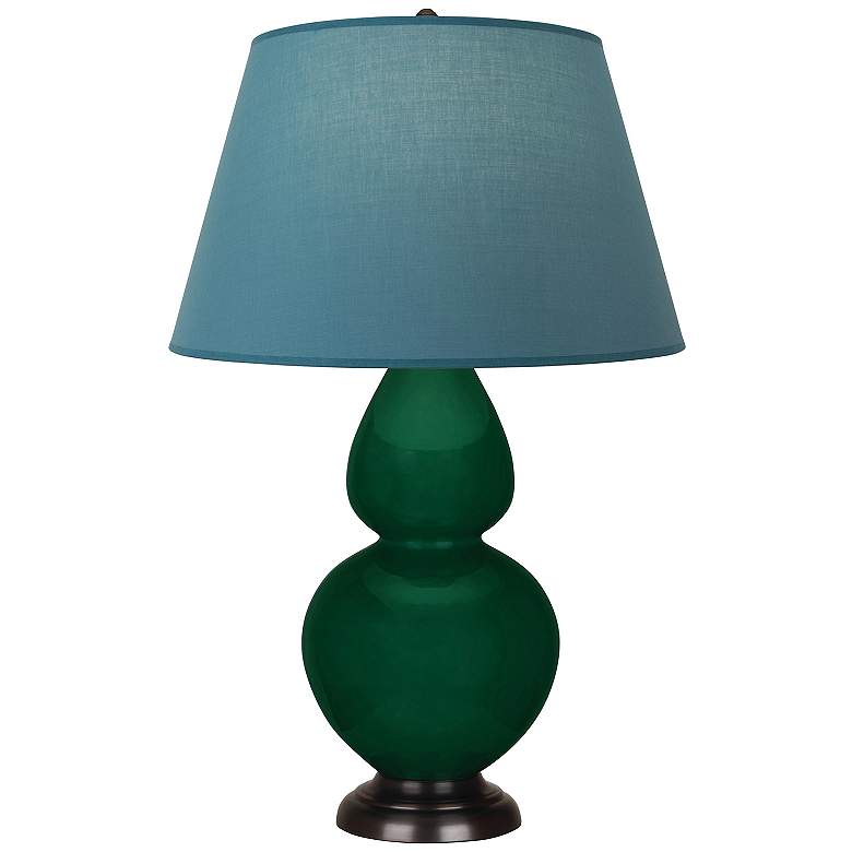 Image 1 Double Gourd 31"H Jungle And Bronze Lamp w/ Bright Blue And Gray Shade