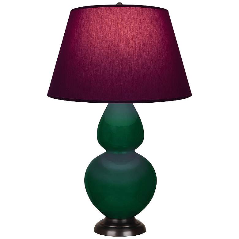 Image 1 Double Gourd 31"H Jungle And Bronze Lamp w/ Plum And Lavender Shade